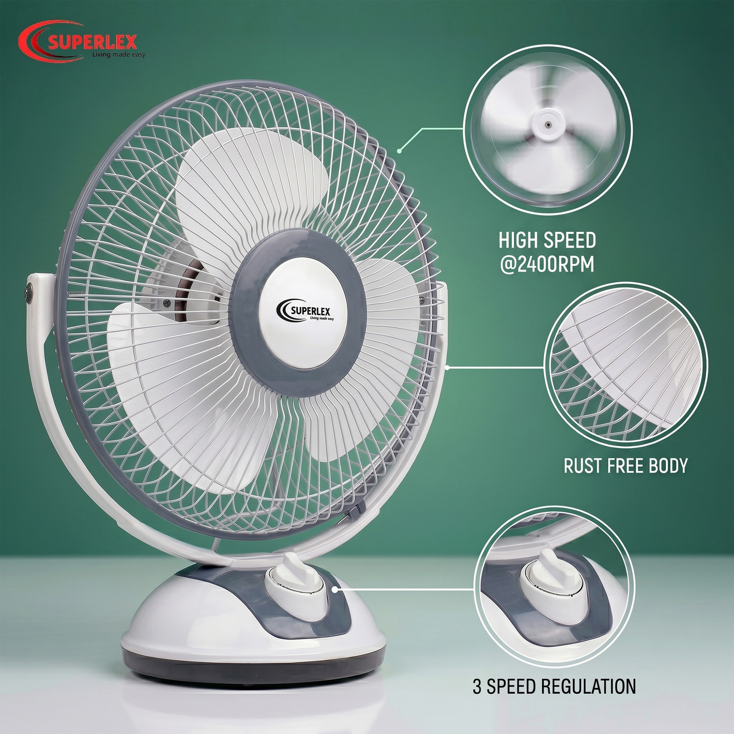 Image of SUPERLEX Bolt 12 Inch with 1 Year Warranty Ultra High Speed 300 mm Table Fan (Grey | Pack of 1)