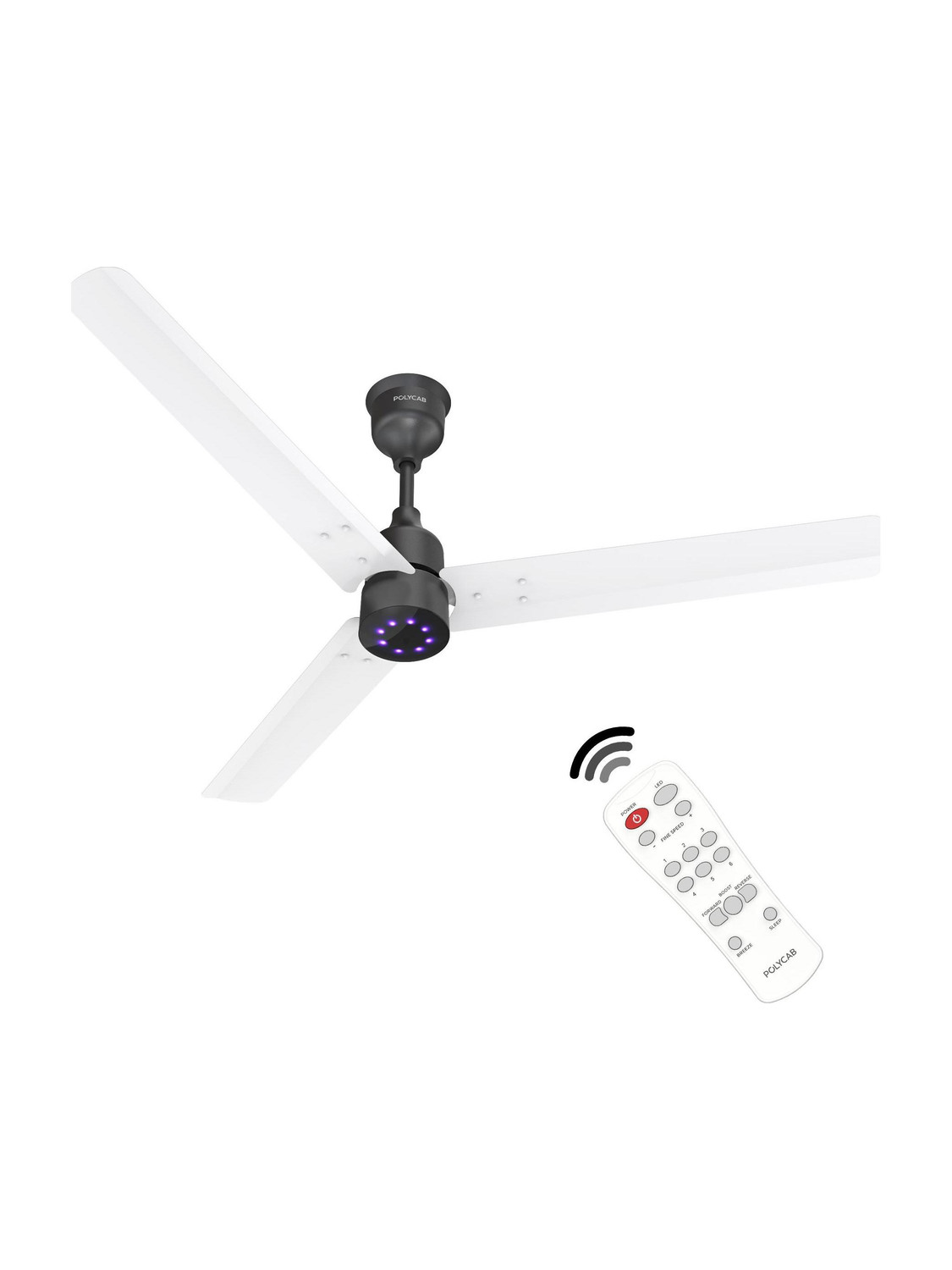 Polycab Wizzy Plus 2.0 LED100% CopperHigher Air DeliveryLED Indicator with 3 Year Warranty BLDC Motor with Remote 1200 mm Ceiling Fan