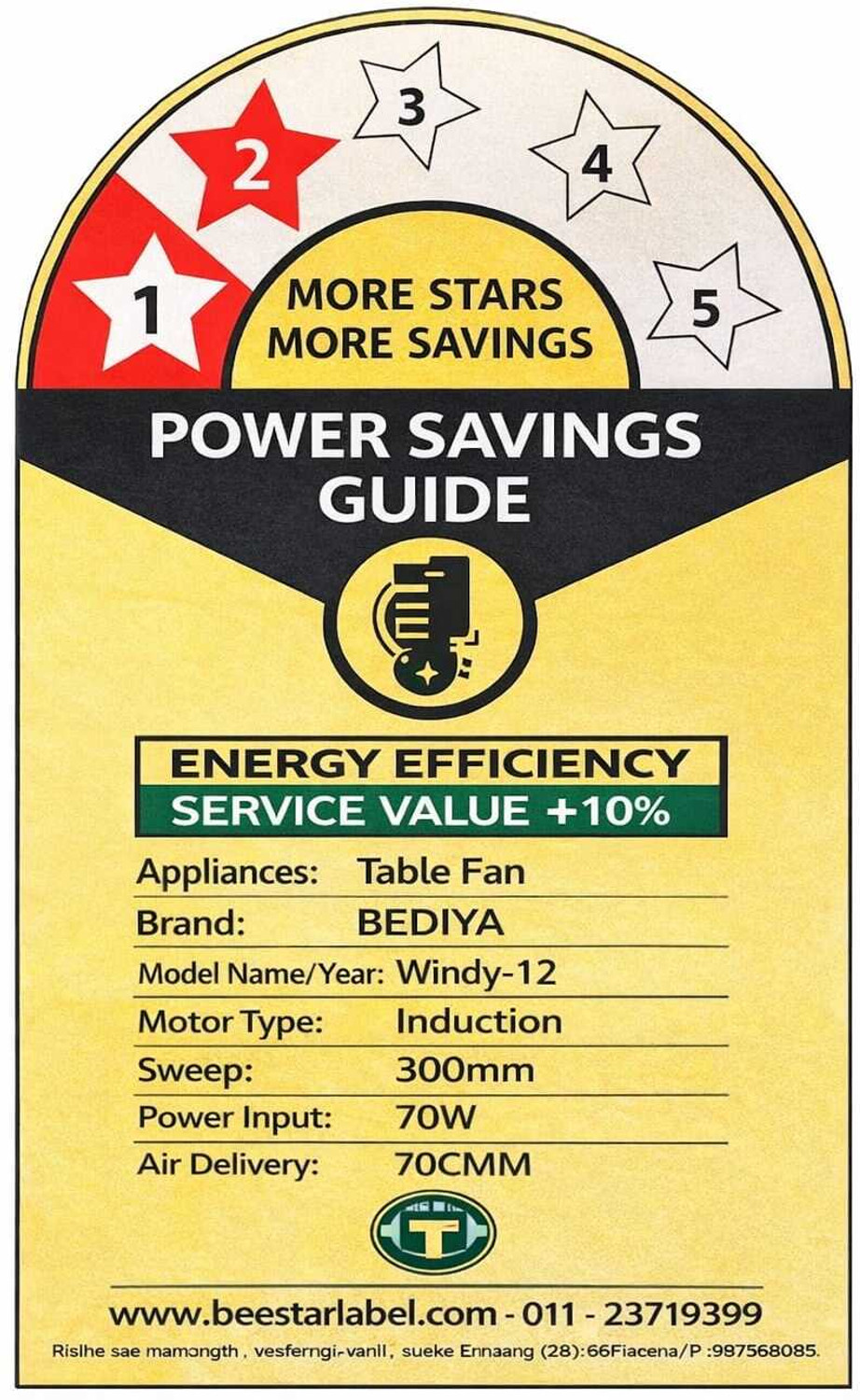 Image of Bediya Windy-12 with 2 Year Warranty 300 mm Table Fan (Yellow, Black | Pack of 1)