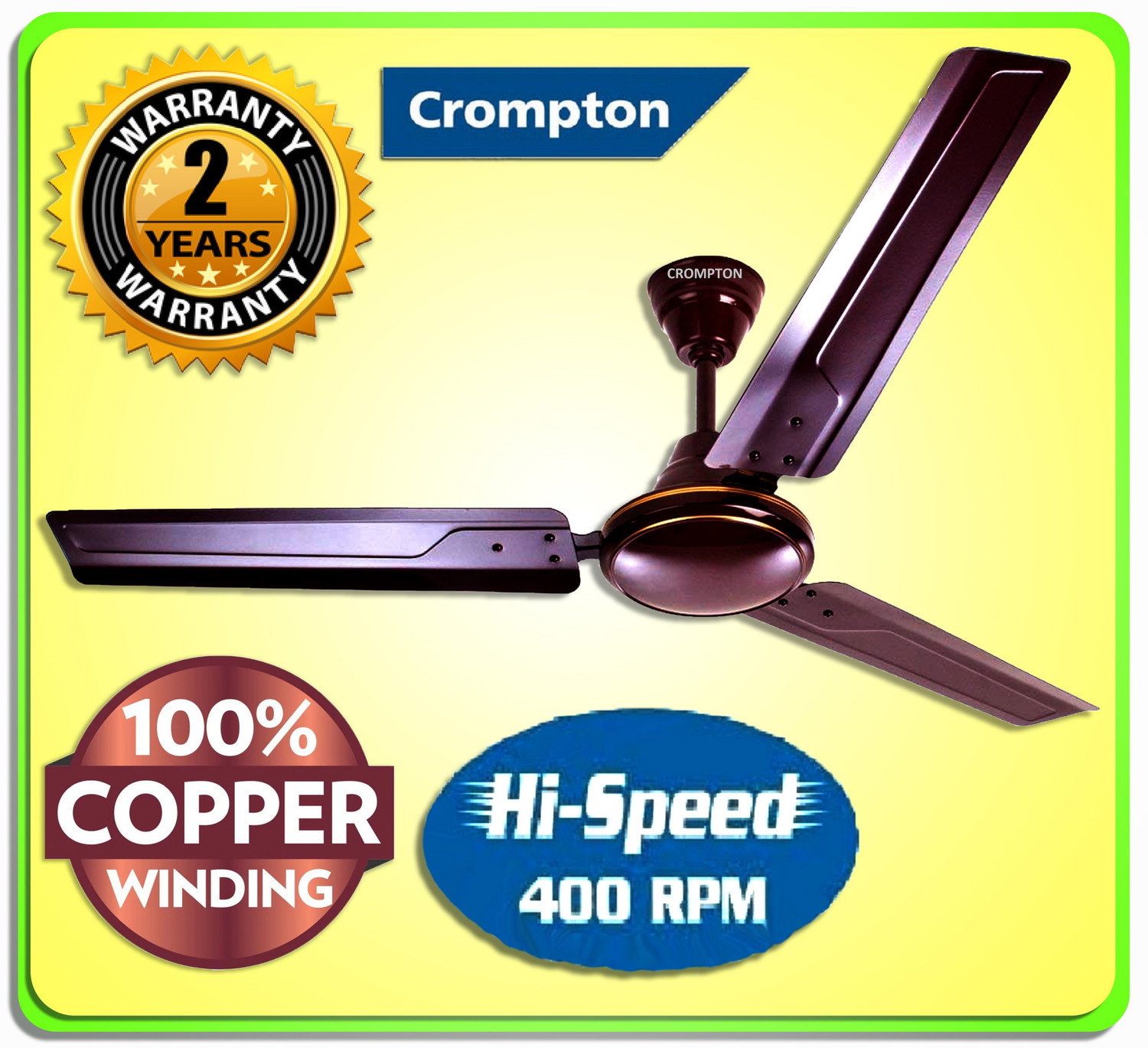 Image of Crompton 400 RPM ULTRA HIGH SPEED 100percent COPPER MOTOR with 24 Months Warranty Energy Saving 1200 mm Ceiling Fan (5 Star | Rich Brown Ultra High Speed 100% Copper Superior Quality33 | Pack of 1)