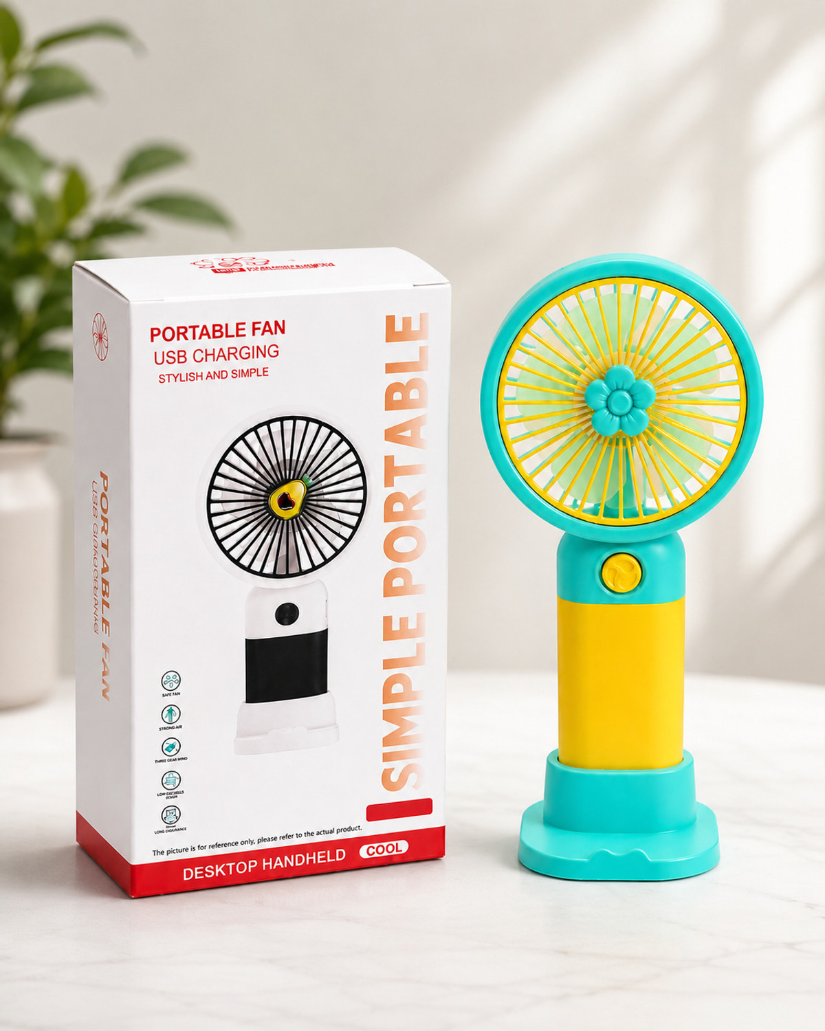 Image of YAKUNOX Small Mini Fan USB Rechargeable Portable Cooling Fan Random Colour Anti Dust 90 mm Table Fan (Multicolor | Pack of 1)
