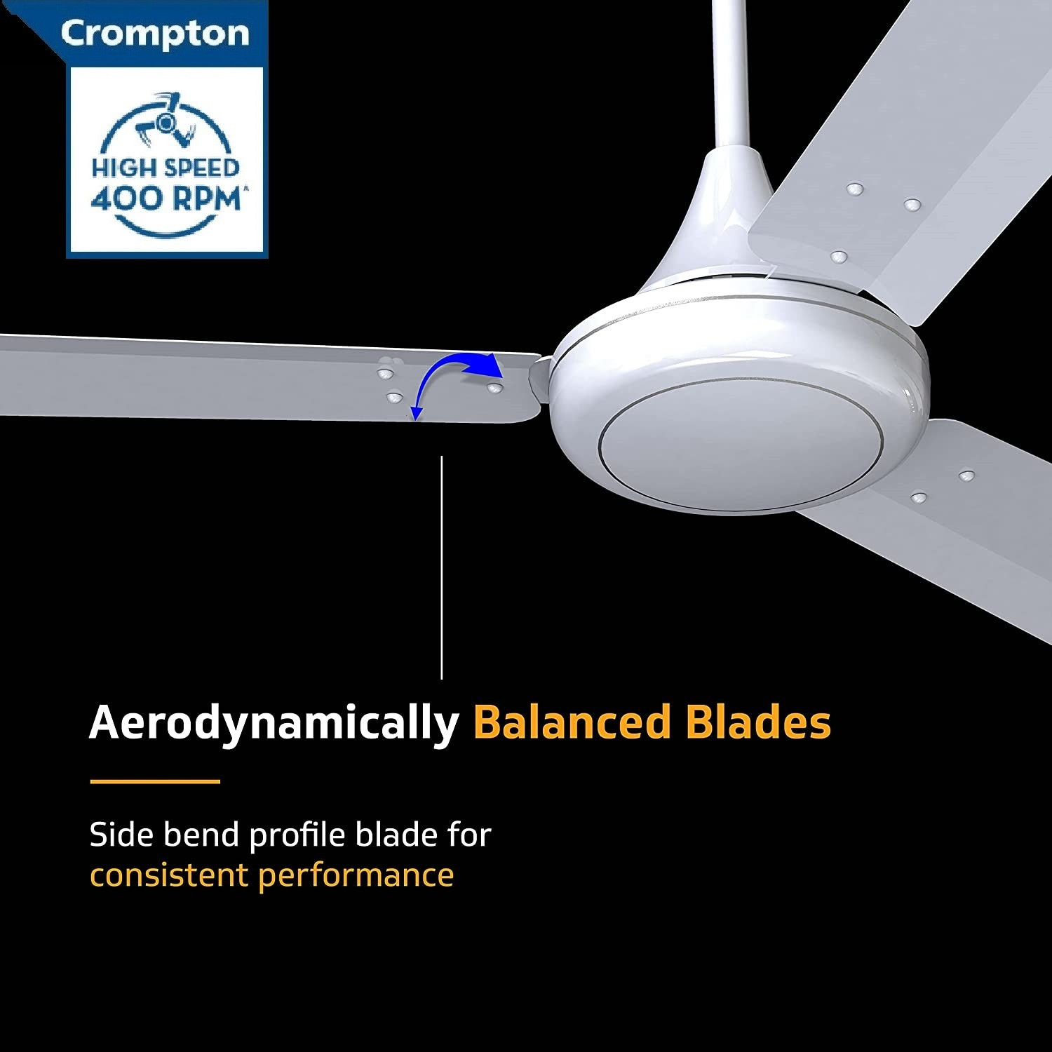 Image of Crompton Surebreeze HIGH SPEED PLUS 400 rpm Energy Efficient 43 watts 100% Copper46 with 24 Months Warranty Energy Saving 1200 mm Ceiling Fan (1 Star | Pearl White ULTRA HIGH SPEED 400 RPM 100% Copper ENERGY SAVER 46 | Pack of 1)