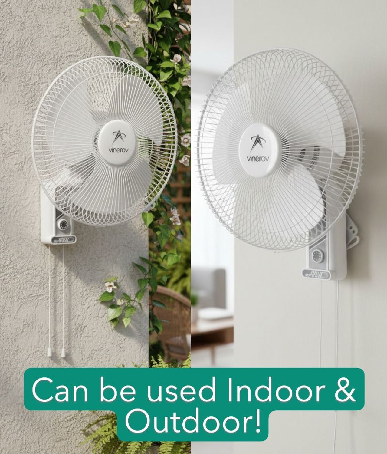 Image of Vinerov Turbo HS | 2000+ RPM | 90 Oscillation | Double Rope | Home, Office & Outdoor with 1 Year Warranty 400 mm Wall Fan (White | Pack of 1)