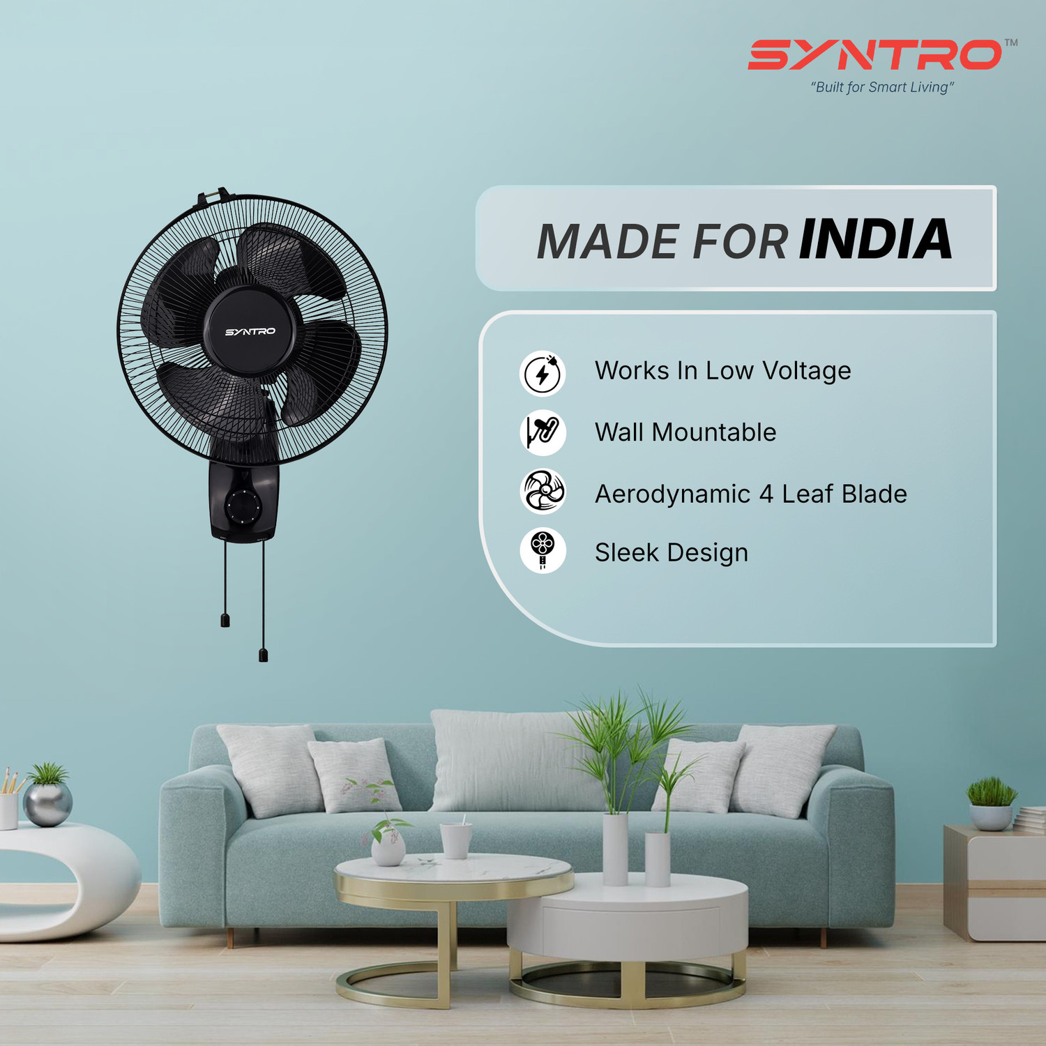 Image of Syntro AERON | High Speed with 12 Months Warranty 300 mm Wall Fan (BLACK | Pack of 1)