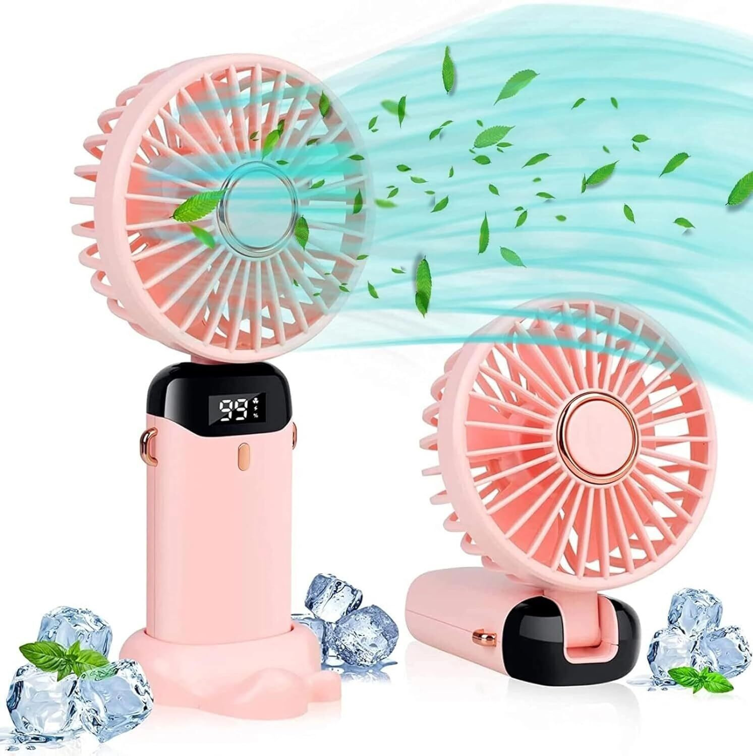 Image of Rdecom Mini USB Desk Rechargeable Fan with LED Light 6 Speed Moodes And Easy to Carry With LED Indicators 100 mm Table Fan (Pink | Pack of 1)