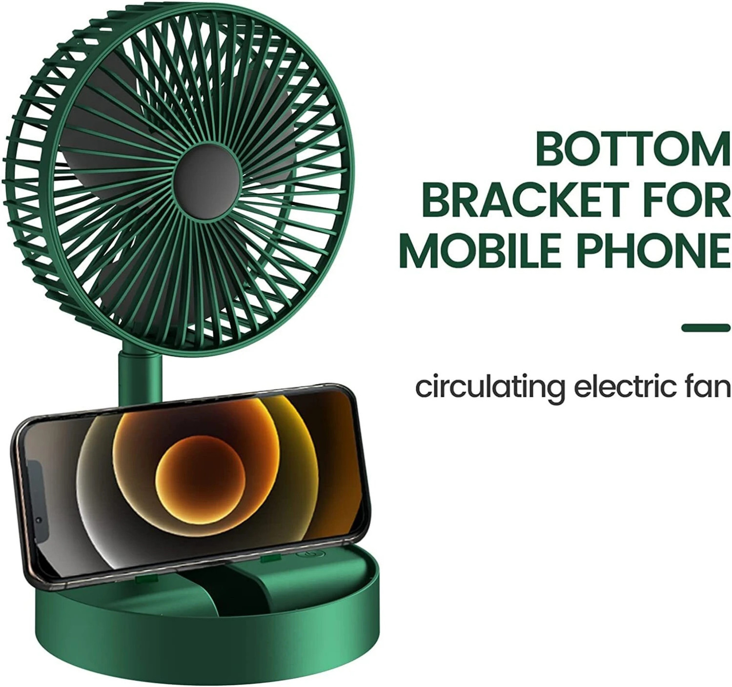 Image of KOVAH Portable Rechargeable Desk Fan with 3 Speed Control, USB Charging BLDC Motor 150 mm Table Fan (Solid Green | Pack of 1)
