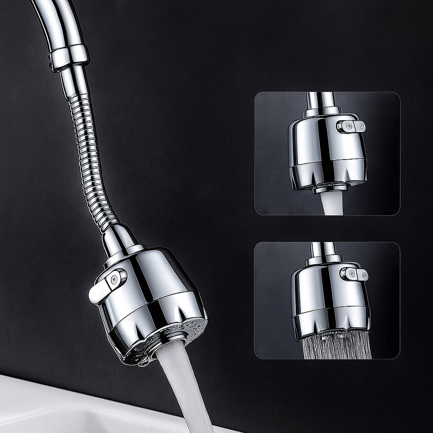 Image of KYORSI Stainless Steel 1080 Two Gear Extension Faucet Aerator Universal Rotating Faucet Function Diverter (Push On)