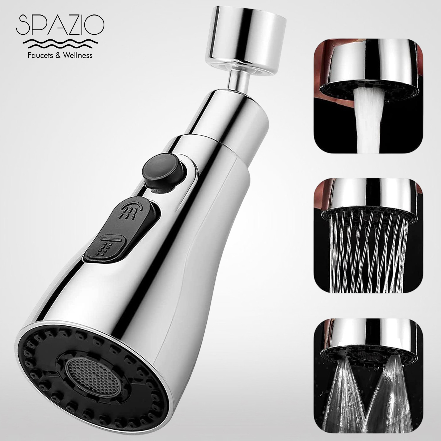 Image of KYORSI Stainless Steel 1080 Two Gear Extension Faucet Aerator Universal Rotating Faucet Function Diverter (Push On)