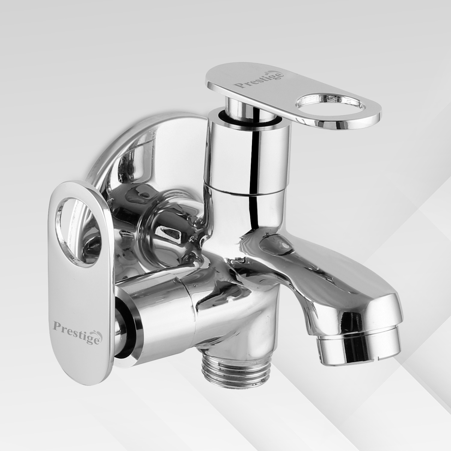 Image of Prestige Brass Max Bib Cock 2Way Silver Steel Brass Max Bib Cock 2Way Silver Bib Tap Faucet (Wall Mount Installation Type)