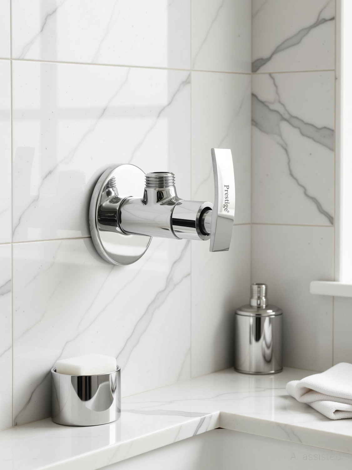 Image of Prestige . Chrome Plated Stainless Steel Turbo Angel Valve Set of -4 Angle Cock Faucet (Wall Mount Installation Type)