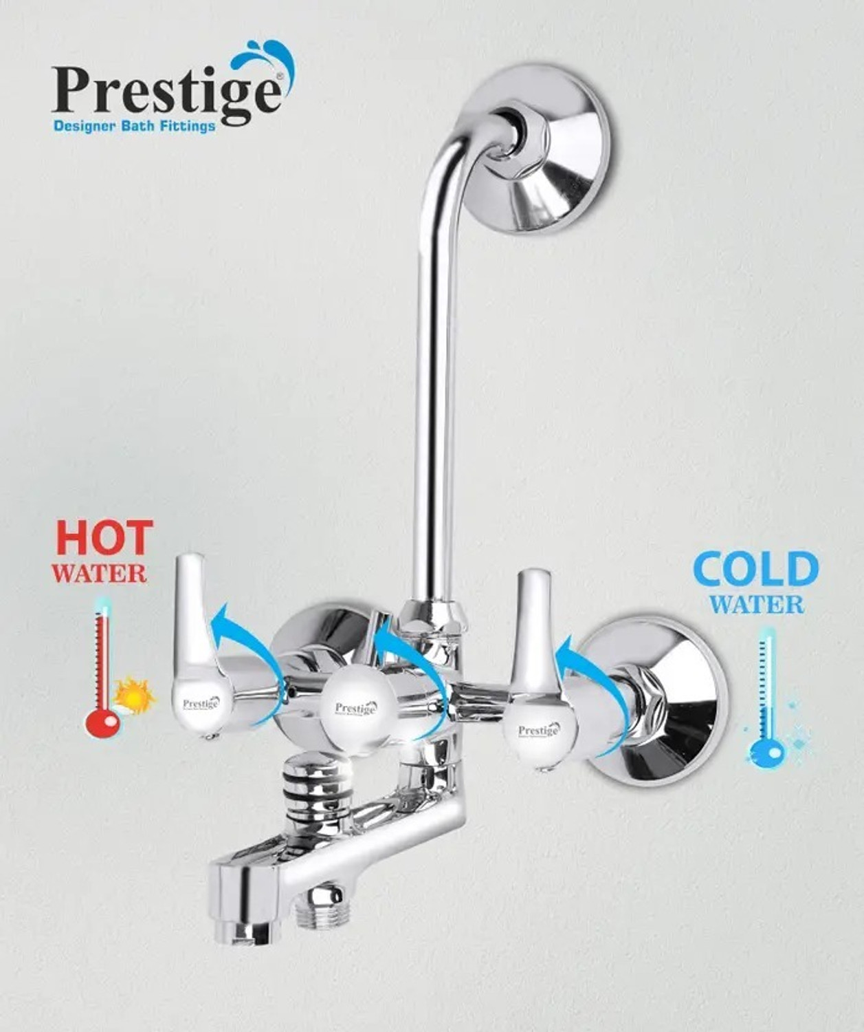 Image of Prestige Step Wall Mixer 3-in-1 | Wall Mounted Bathroom Mixer with L Band Step Wall Mixer 3-in-1 Wall Mixer Faucet (Wall Mount Installation Type)