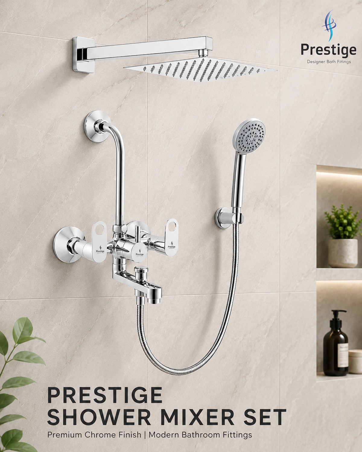Prestige C-2 Adjustable Hand Shower with 1.5m SS Tube - Image 1