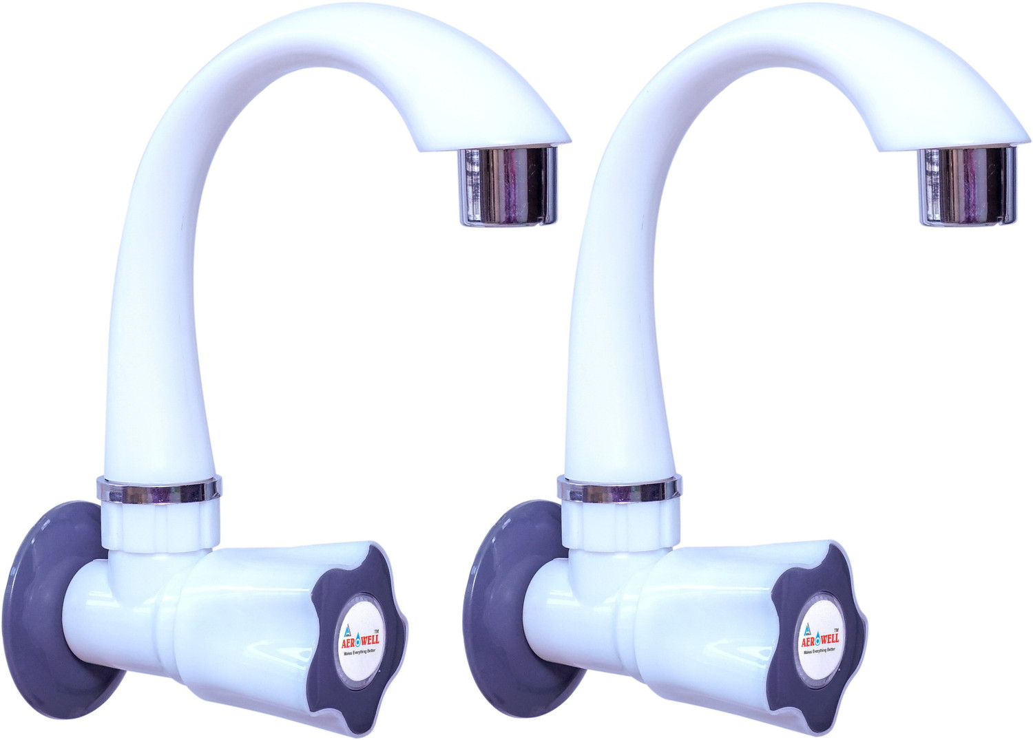 Image of Bromo Pvc Sink taps for kitchen PACK OF 2 sink cock pvc , pvc tap Kitchen Mixer Faucet for Kitchen (wall mount , white) Kitchen Mixer Faucet (Wall Mount Installation Type)