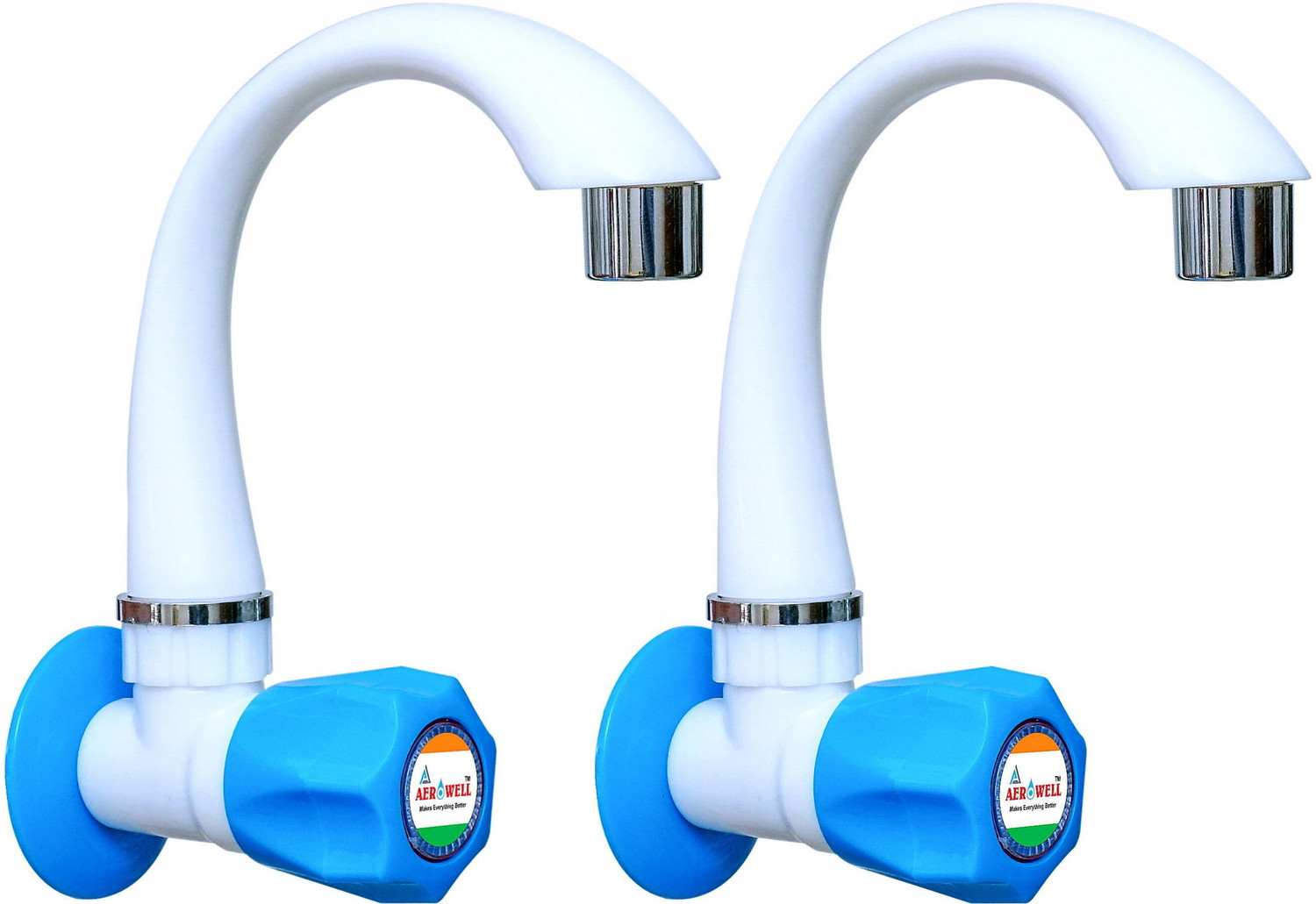 Image of Bromo Pvc Sink taps for kitchen PACK OF 2 sink cock pvc , pvc tap Kitchen Mixer Faucet for Kitchen (wall mount , white) Kitchen Mixer Faucet (Wall Mount Installation Type)