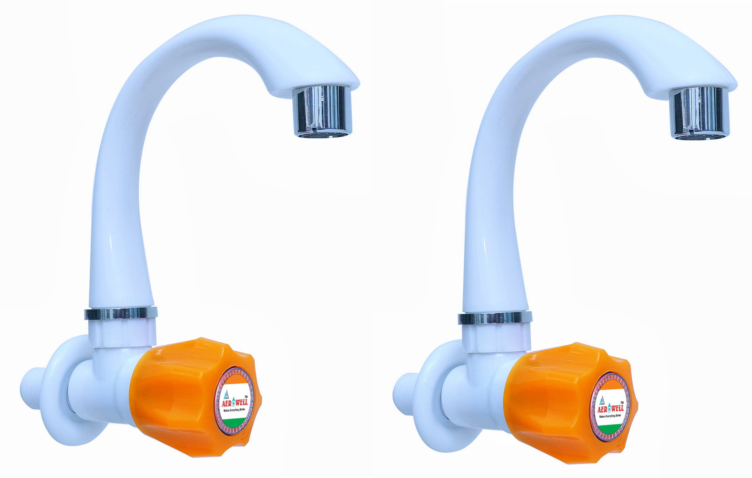 Image of Bromo Pvc Sink taps for kitchen PACK OF 2 sink cock pvc , pvc tap Kitchen Mixer Faucet for Kitchen (wall mount , white) Kitchen Mixer Faucet (Wall Mount Installation Type)