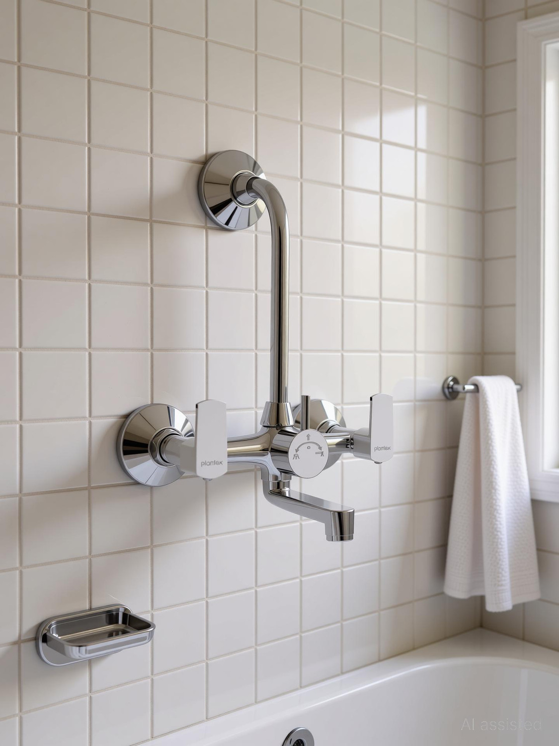 Image of Prestige Step Wall Mixer 3-in-1 | Wall Mounted Bathroom Mixer with L Band Step Wall Mixer 3-in-1 Wall Mixer Faucet (Wall Mount Installation Type)