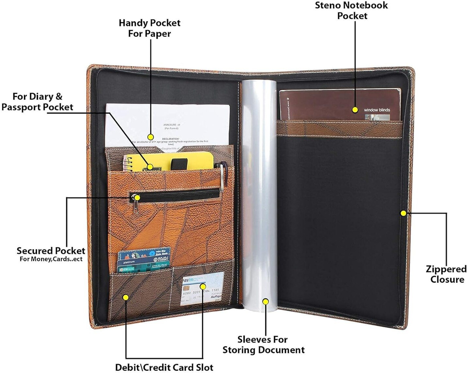 Image of PACKWAGON Faux Leather Document Holder (Set Of 1, Grey Brown)