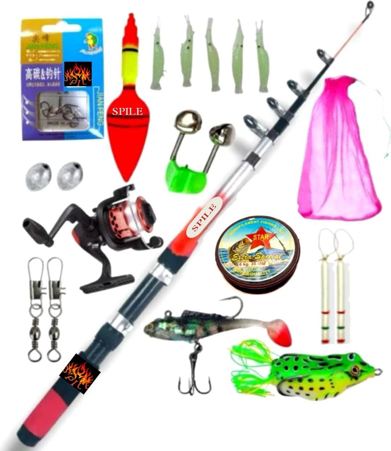 Image of Sikme MasterCast Pro Precision: Elevating Angling Mastery with the Ultimate 7ft Fishing Rod and Reel Combo Set Red Fishing Rod (210 cm, 0.21 kg, Red)