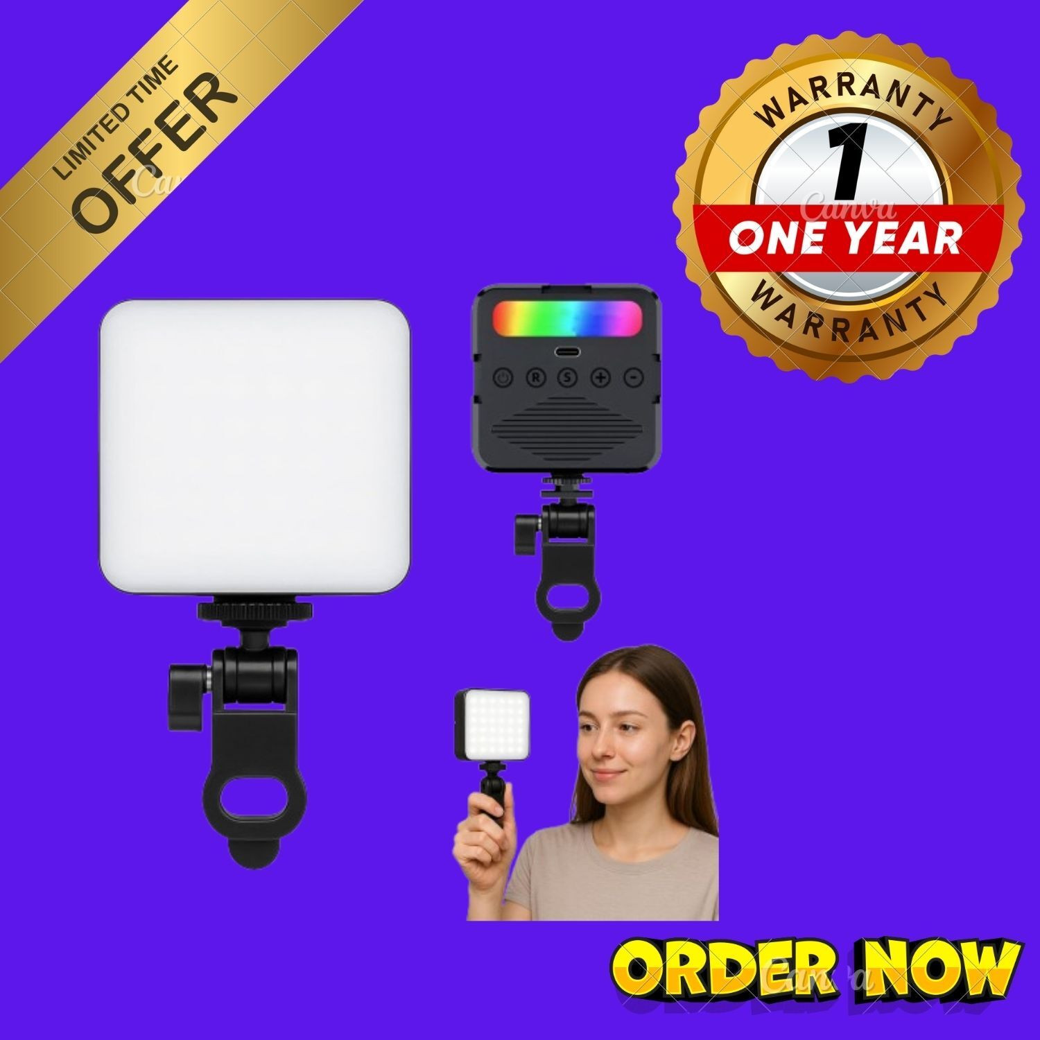 Image of JAMMY ZONES Professional 10''LED Ring Light 7ft Tripod Stand video,Reels 3 Color Modes J106 Ring Flash (White, Black)