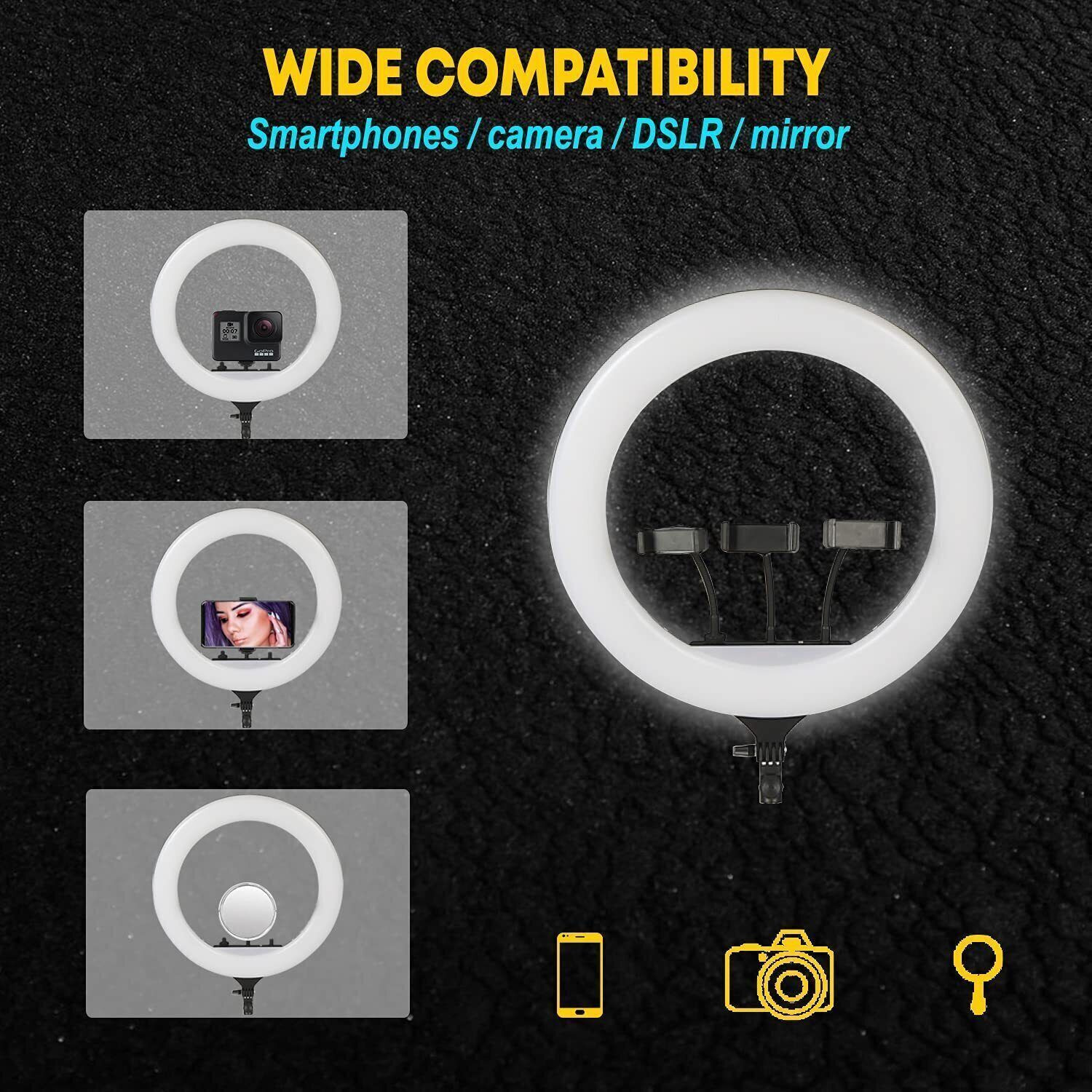 Image of GADGETSWAY 46 CM (18 inch) Big LED Ring Light with 3 Holder Dimmable Lighting Ring Flash (White Light, Natural Light)