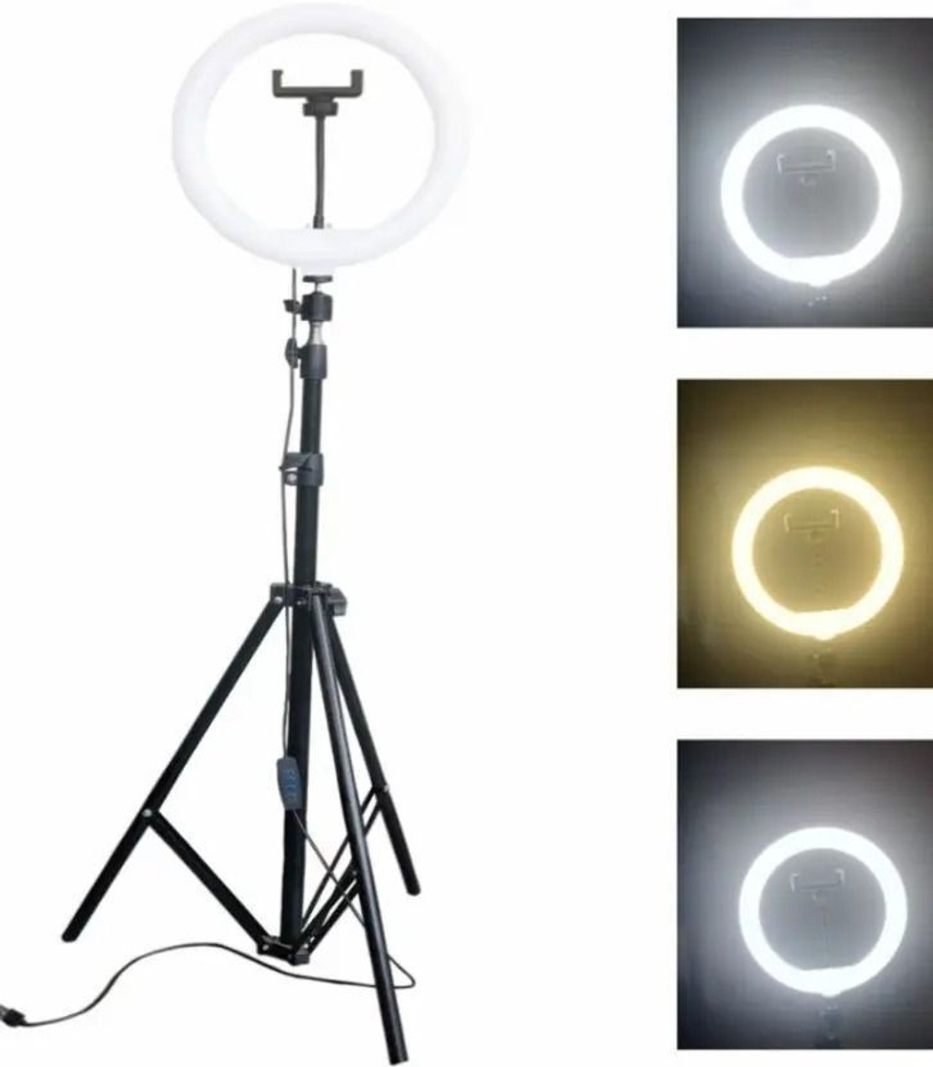 Image of JAMMY ZONES Professional 10''LED Ring Light 7ft Tripod Stand video,Reels 3 Color Modes J106 Ring Flash (White, Black)
