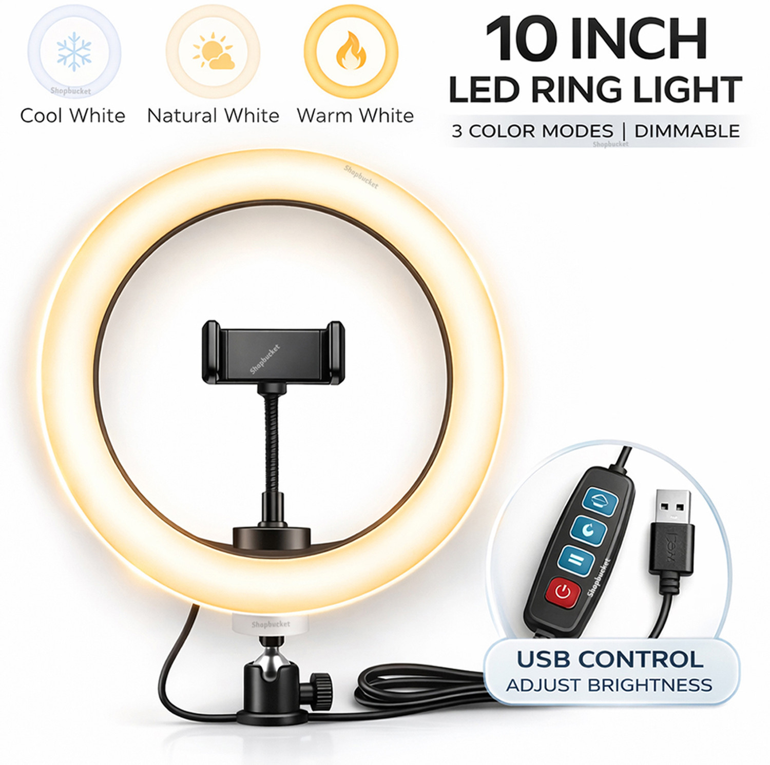 Image of GADGETSWAY 46 CM (18 inch) Big LED Ring Light with 3 Holder Dimmable Lighting Ring Flash (White Light, Natural Light)