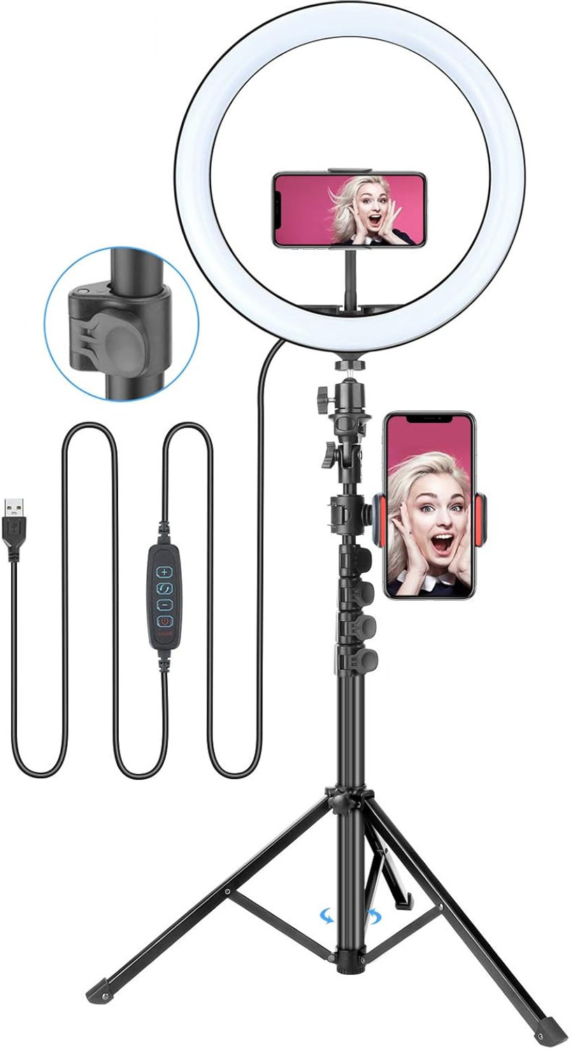 Image of shopbucket 14 Inch LED Ring Light 7 Ft Tripod Stand 3 Mode for Creator Setup Ring Flash (White)