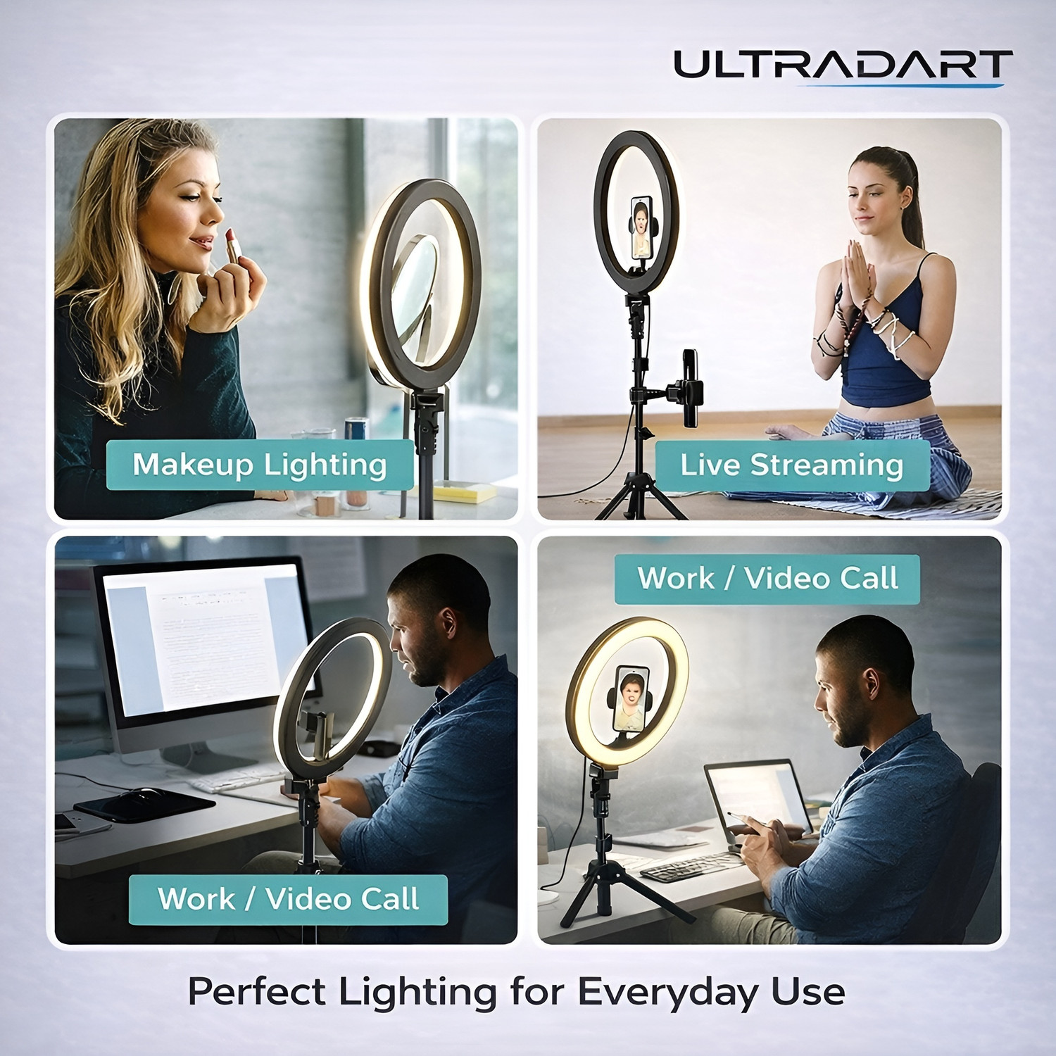 Image of ULTRADART Professional 12 Inch Ring Light with Stand for Reels & Photography Ring Flash (White)