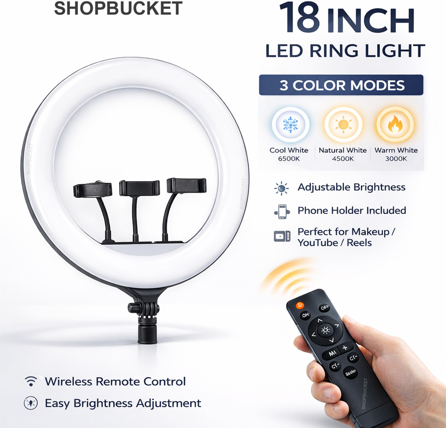 Image of SB 14 Inch LED Ring Light with 7 Ft Metal Stand 3 Mode for Studio Light Ring Flash (White)