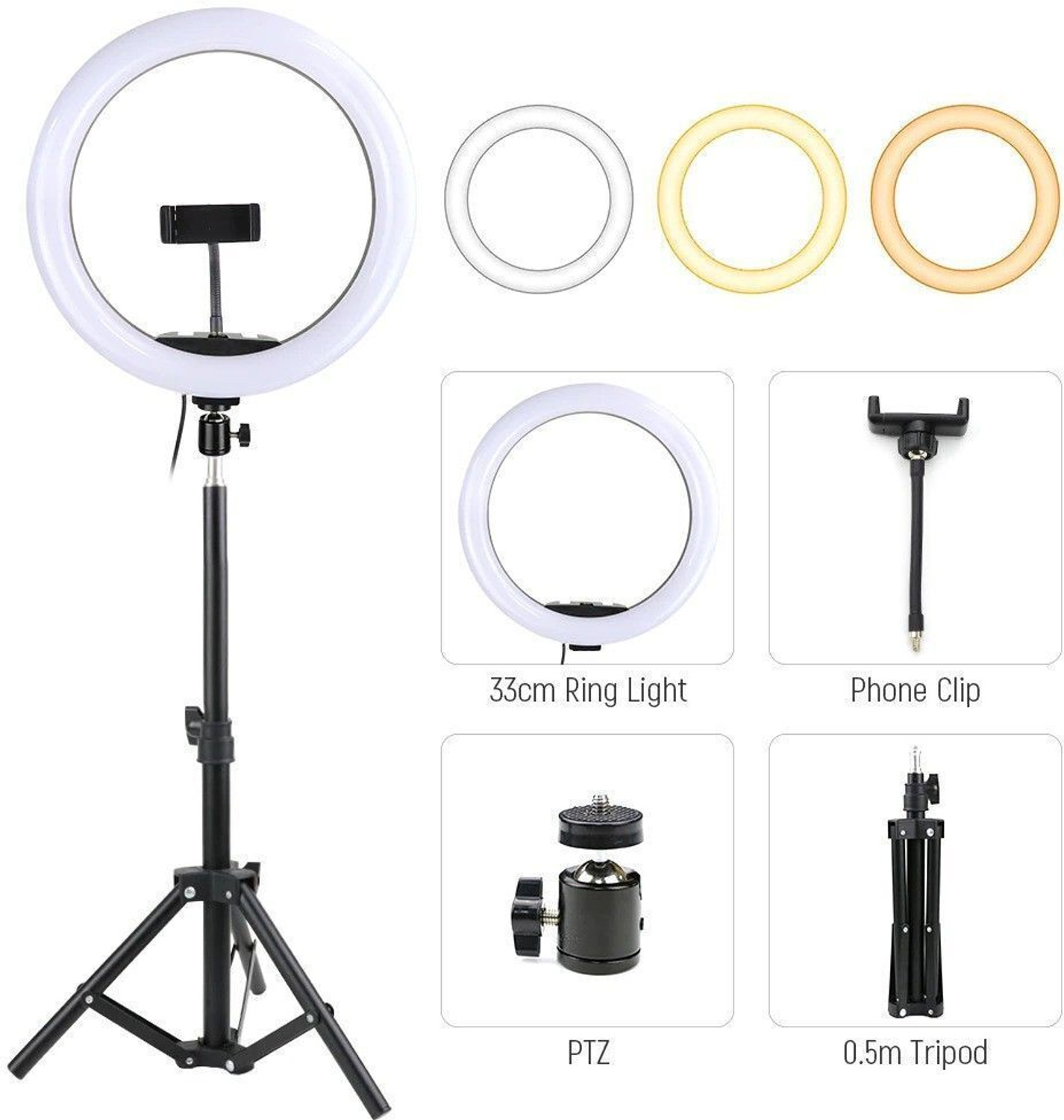 Image of JAMMY ZONES Professional 10''LED Ring Light 7ft Tripod Stand video,Reels 3 Color Modes J106 Ring Flash (White, Black)