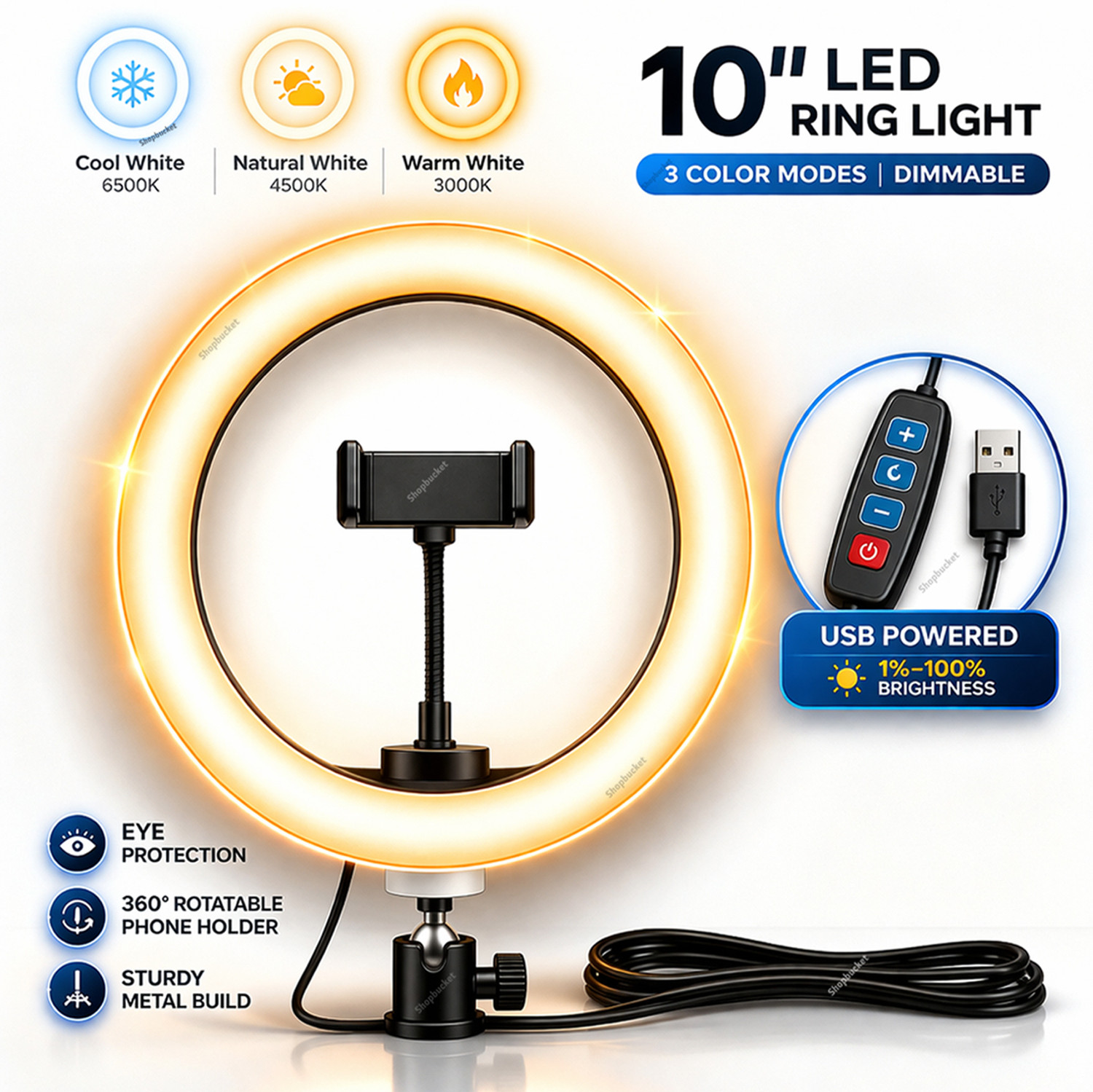 Image of ULTRADART Professional 12 Inch Ring Light with Stand for Reels & Photography Ring Flash (White)