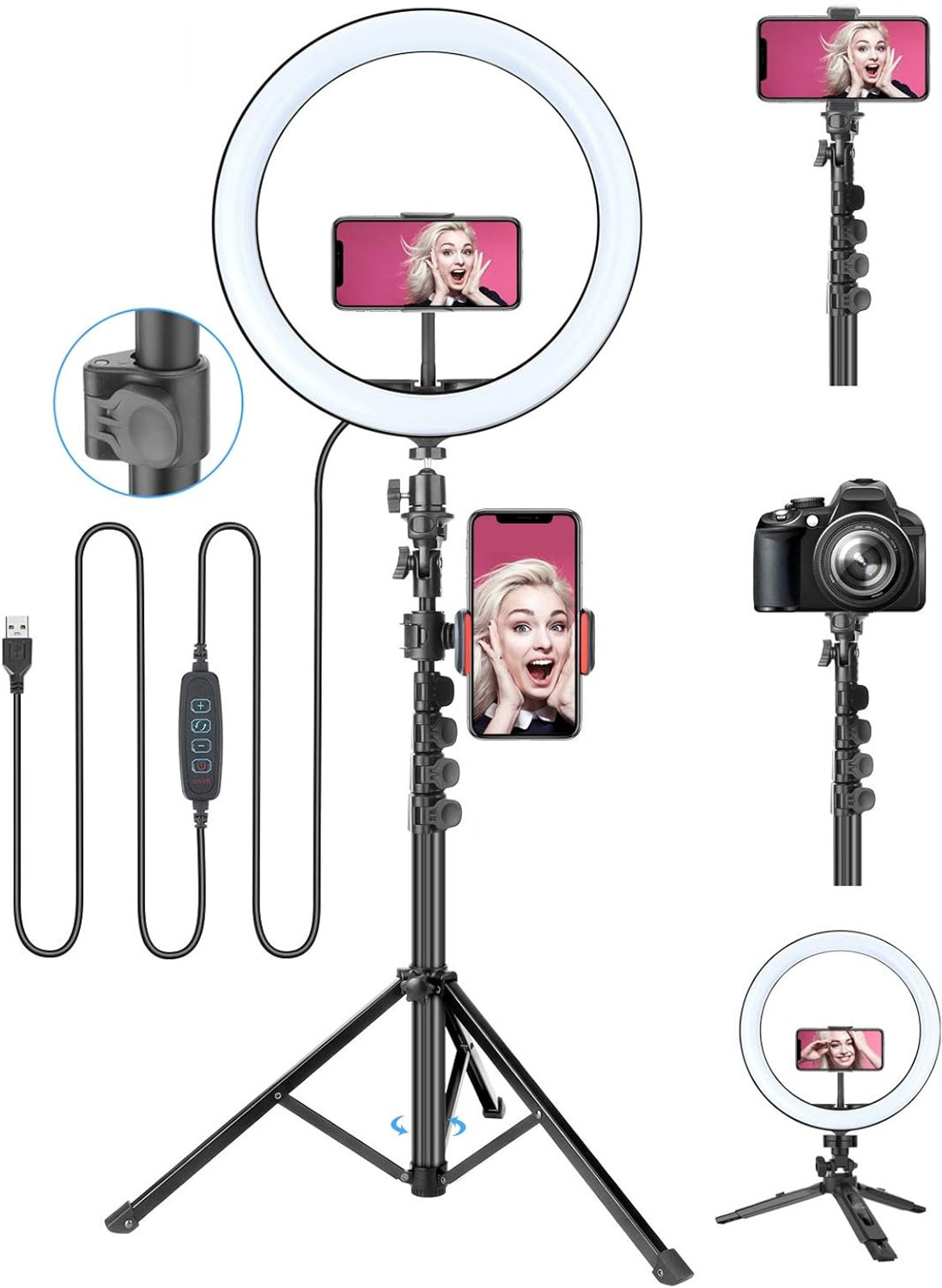 Image of shopbucket 14 Inch LED Ring Light 7 Ft Tripod Stand 3 Mode for Creator Setup Ring Flash (White)