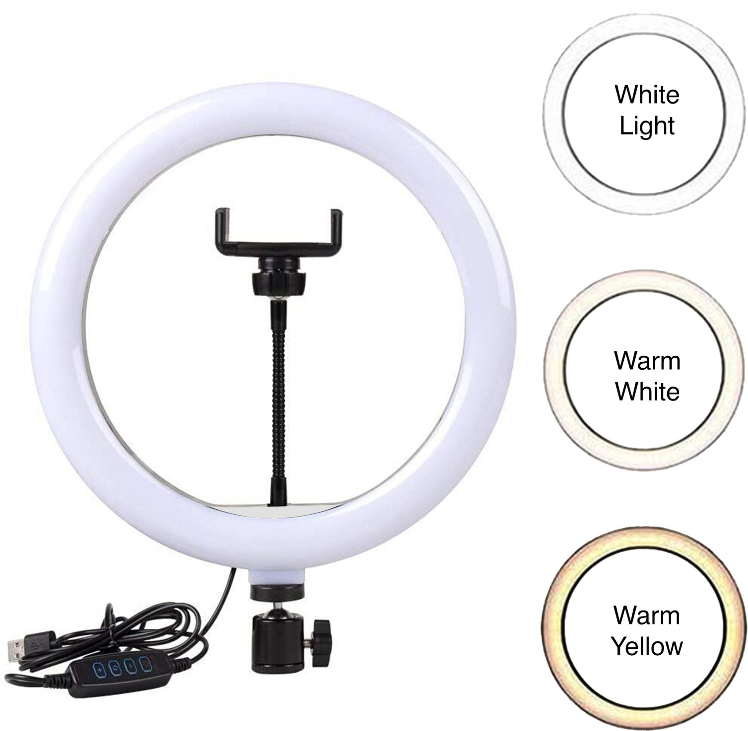 Image of shopbucket 14 Inch LED Ring Light with 7 Ft Stand 3 Mode for Camera Video Ring Flash (White)