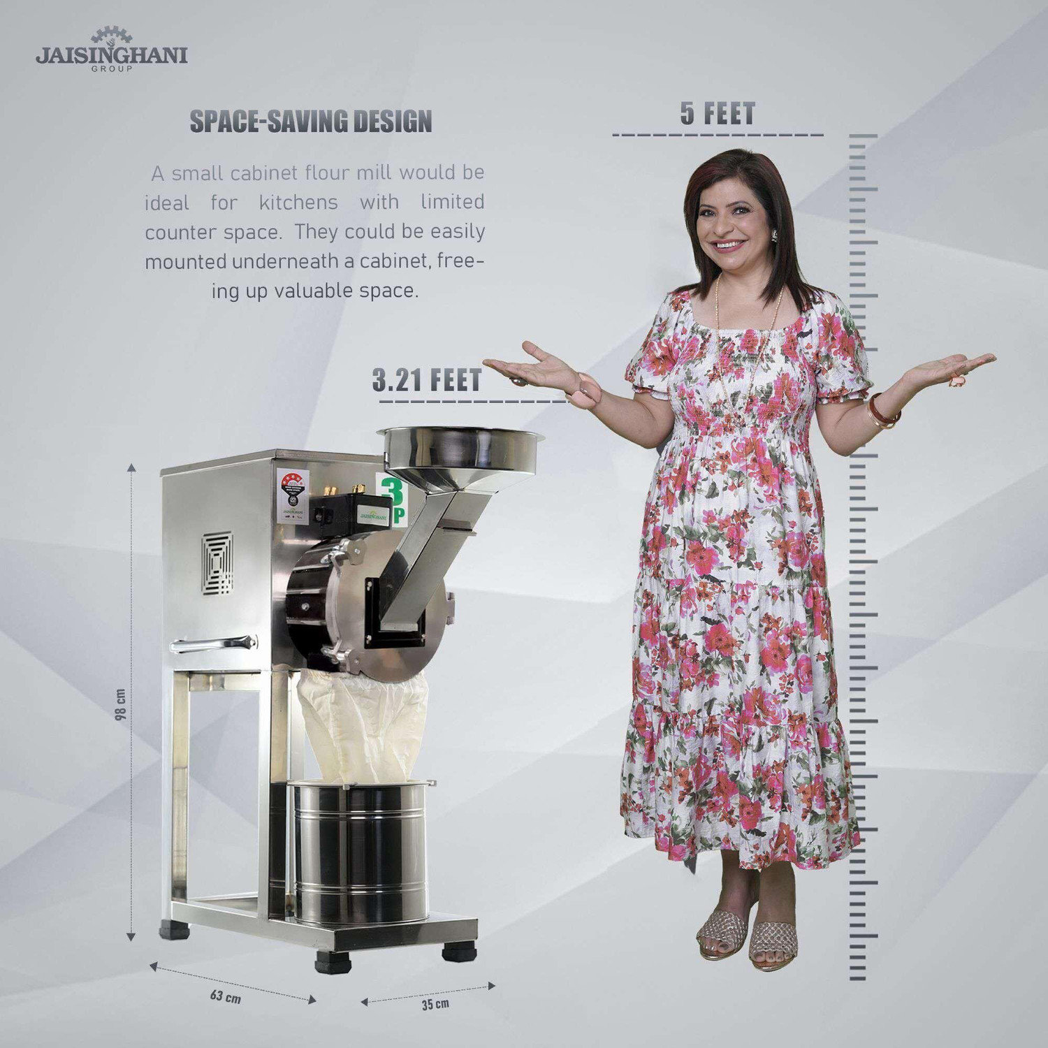 Image of Jaisinghani Group 3HP 2in1 Stainless Steel Pulverizer Machine | Domestic & Commercial Purpose Flourmill