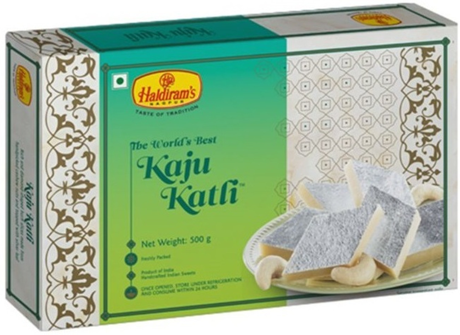 Image of Haldiram's Kaju Katli (500g),Chana Nuts(200g) With Rakhi Combo (Kaju Katli-500g, Chana Nuts-200g)