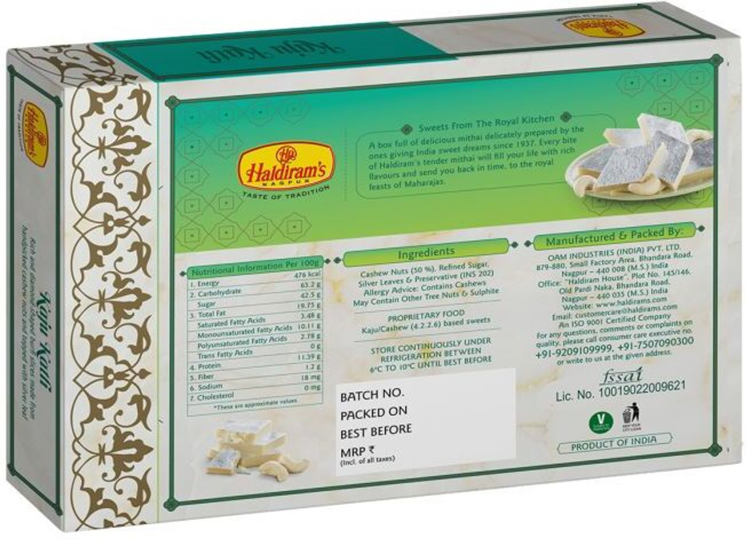 Image of Haldiram's Kaju Katli (500g),Chana Nuts(200g) With Rakhi Combo (Kaju Katli-500g, Chana Nuts-200g)