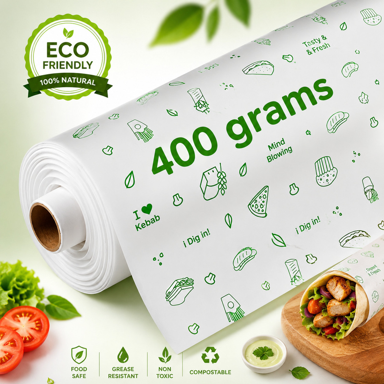 Image of chefwrapp Silver Foil Paper Roll Food Wrapping Paper for Roti | Paper Foil Aluminium Foil Aluminium Foil (Pack of 2, 50 m)