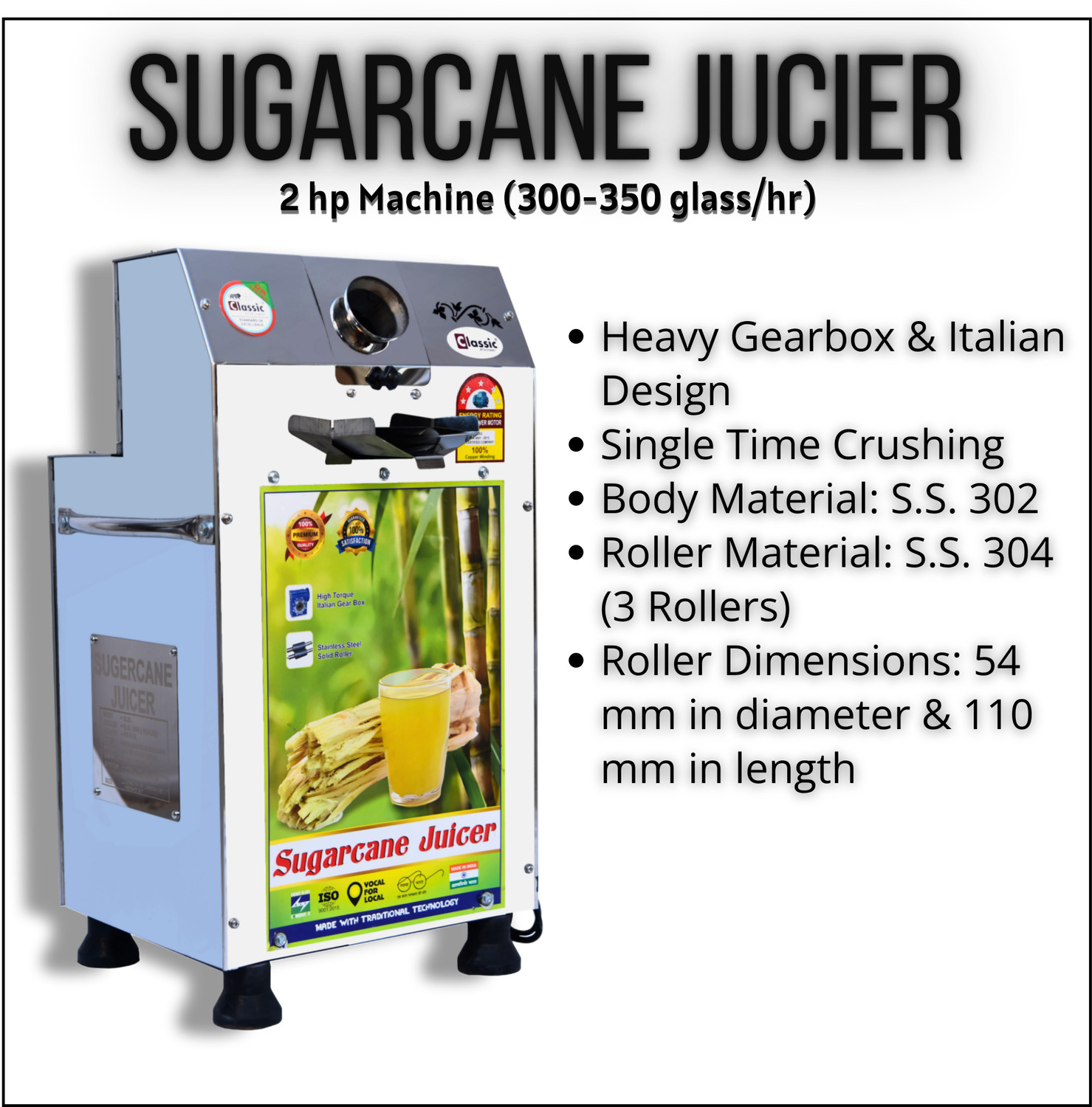 Image of Classic Atta Chakki 2HP SUGARCANE JUICER MACHINE 400 W Food Processor (Silver)