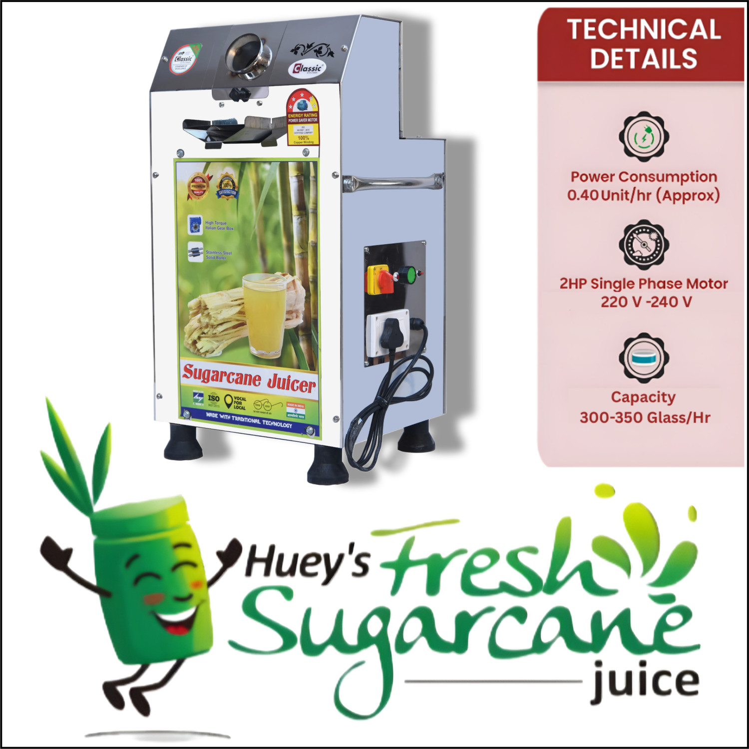 Image of Classic Atta Chakki 2HP SUGARCANE JUICER MACHINE 400 W Food Processor (Silver)