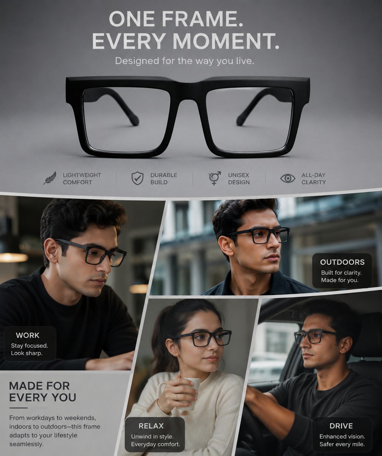 Image of AURELIN Full Rim Square Anti Glare & Blue Cut Computer Glass For Men & Women (140 mm)