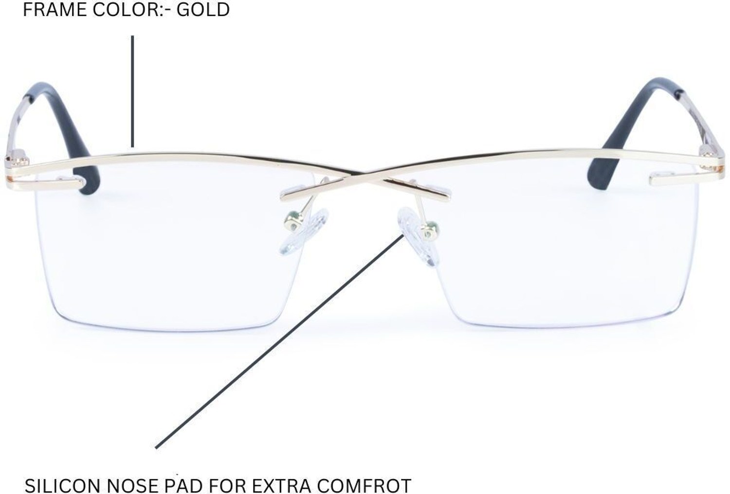 Image of Eyeglasses Half Rim Rectangle Anti Glare Frame For Men & Women (135 mm)