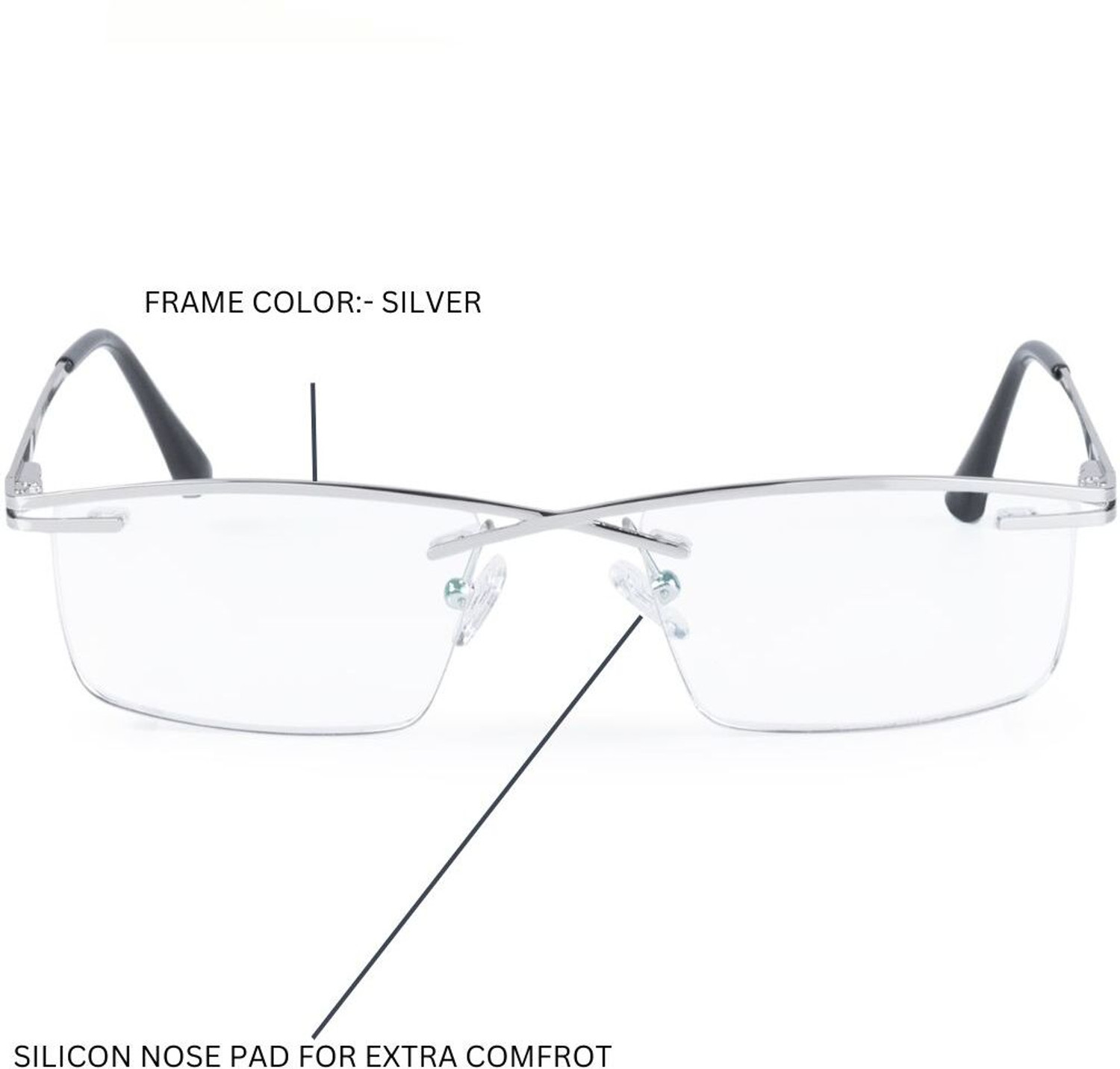 Image of Eyeglasses Half Rim Rectangle Anti Glare Frame For Men & Women (135 mm)