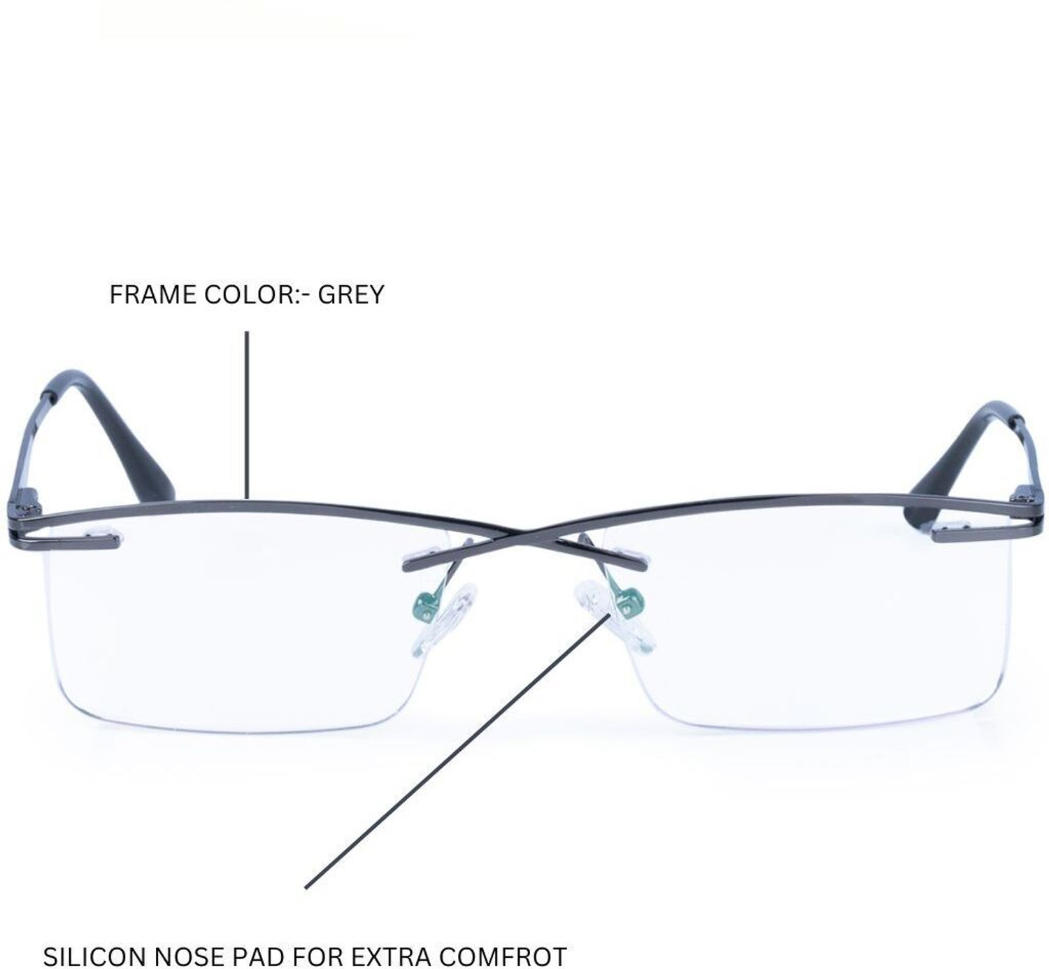 Image of Eyeglasses Half Rim Rectangle Anti Glare Frame For Men & Women (135 mm)