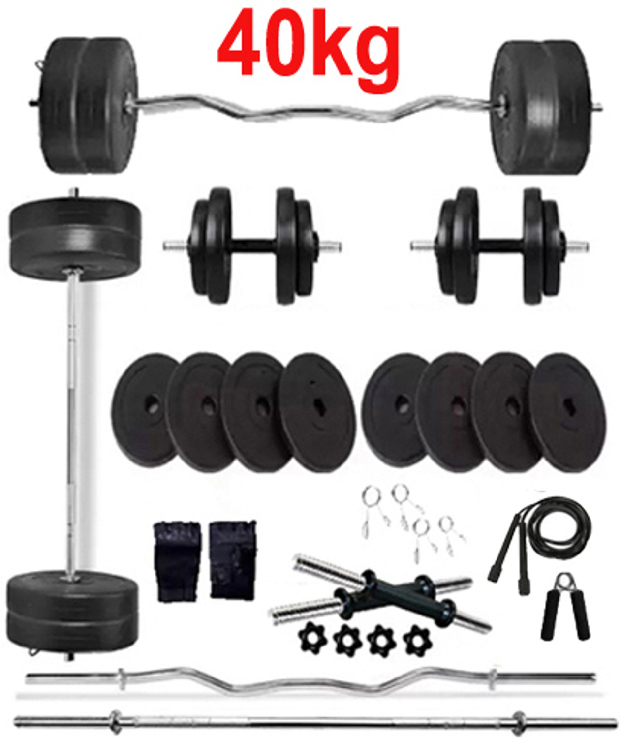 Image of COGNANT 3 kg FITNESS 40kg PVC Dumbbell Set + FITNESS ACCESSORIES - BEST HOME EXERCISE SET Home Gym Combo