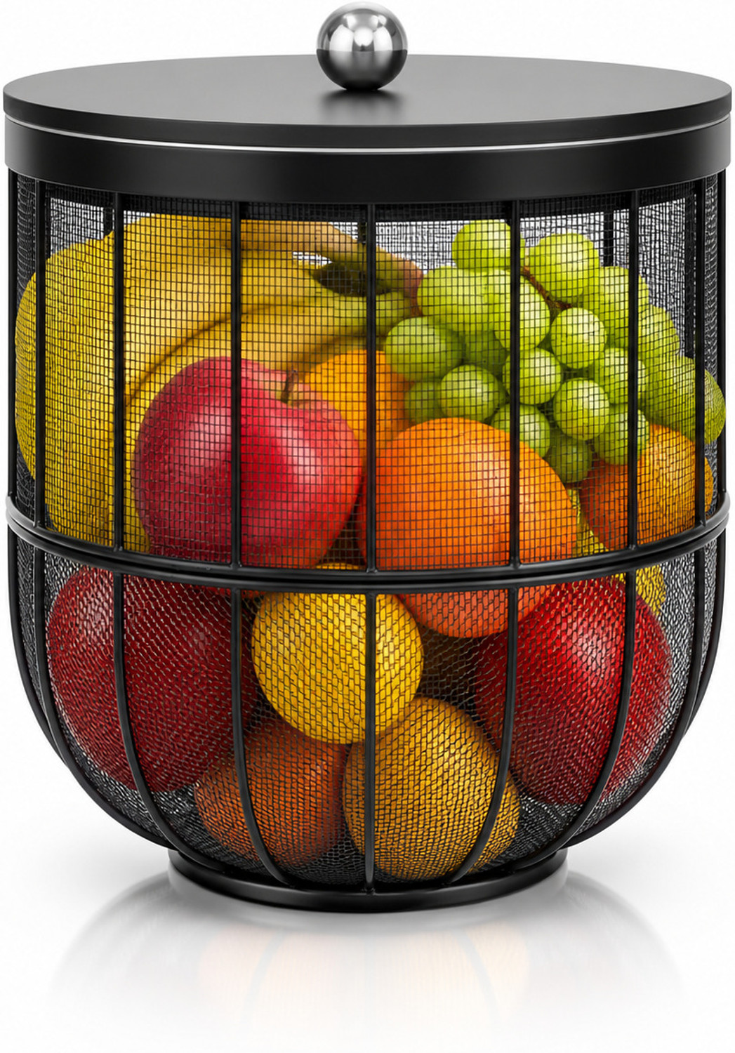 Image of kichenkraft Apple Shape Fruit & Vegetable Basket With Protective Lid Plastic, Stainless Steel Fruit & Vegetable Basket (Multicolor)