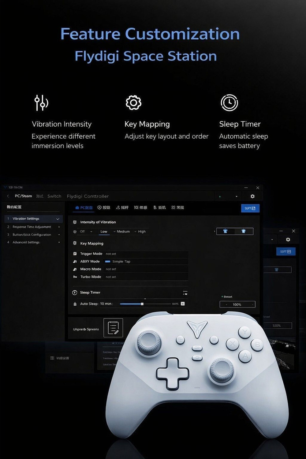 Image of Flydigi Dune Fox USB Gamepad (Ice Blue, For PC, Windows 10, iOS, Android)