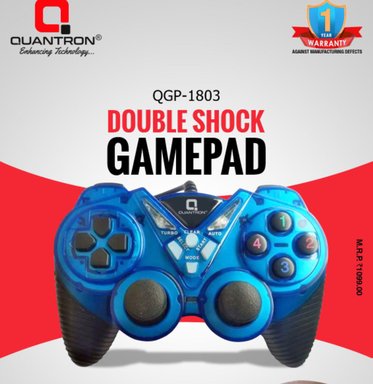 Image of Quantron QGP-1800, Wired USB Gamepad with Dual Vibration Gamepad (Black, For PC)
