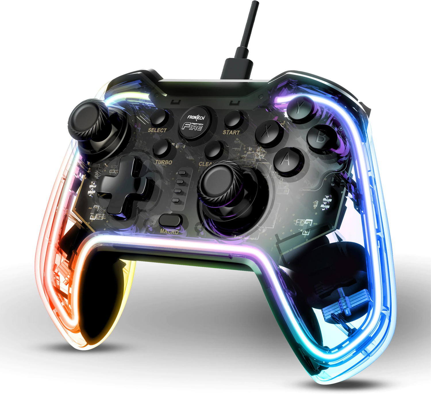 Image of Frontech Wired Type-C Gaming Controller |Dual Vibration Motors | RGB Light (GP-0001) USB Gamepad (Black, For Windows 10, PS3, Android)