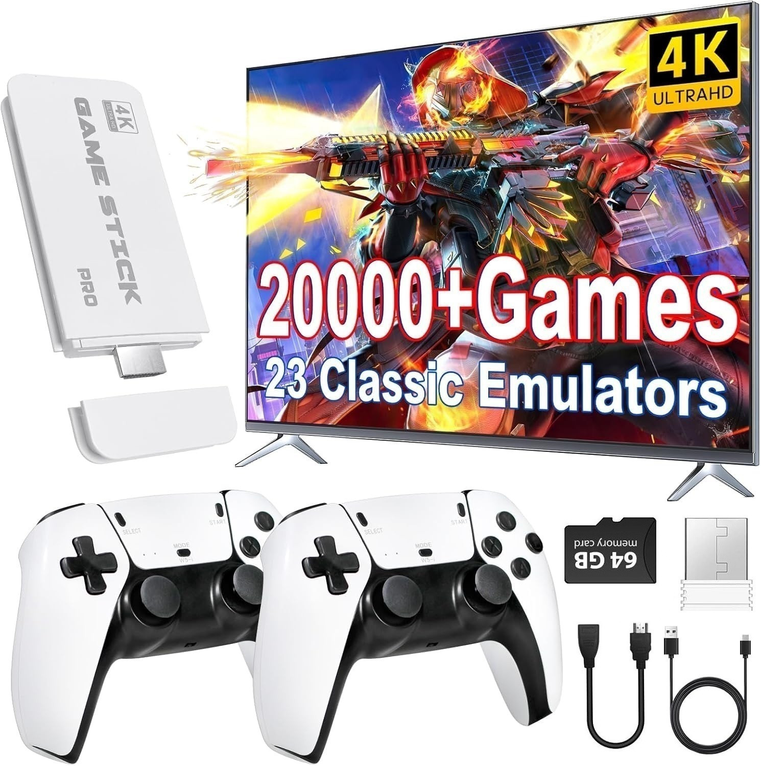 Image of Confiavel GS5 Pro Retro Game Console 64 GB with GTA San Andreas, 52 Emulators, 30,000+ Games Like God Of War ,Tekken, SmackDown (White)