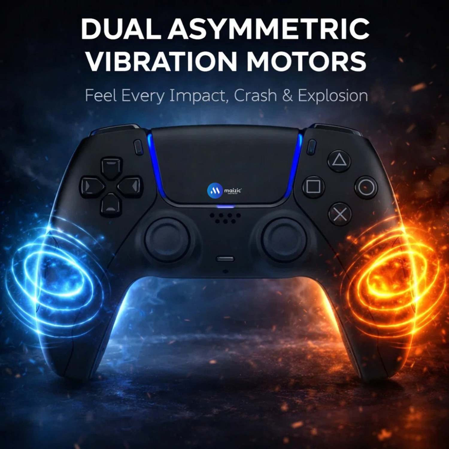 Image of Maizic Smarthome PlayX Black P4 Wireless Game Controller Dual /Asymmetric Motor, 800mah Battery Bluetooth Gamepad (Black, For Android, PS4, PC)